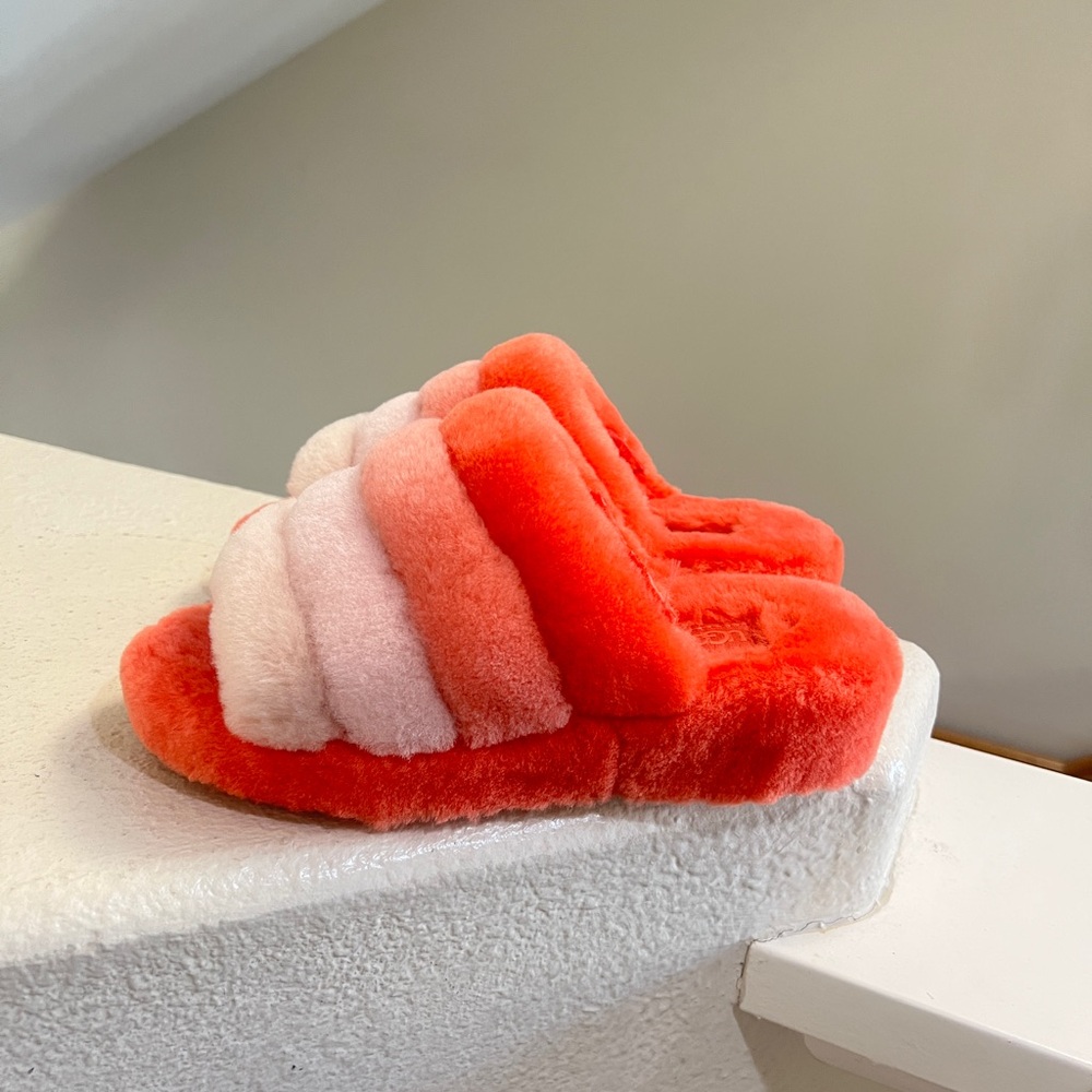 UGG‎ Australia Fluff Yeah Slides Lava Flow Multi Slippers size 6 STRAPS ARE CUT